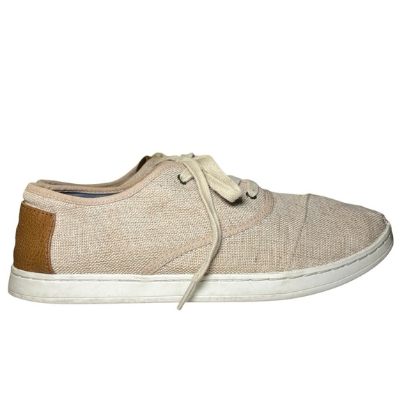 TOMS Unisex Donovan Natural Burlap Oxford Taupe Lace Up Tennis Shoe Size 8 - Picture 1 of 7